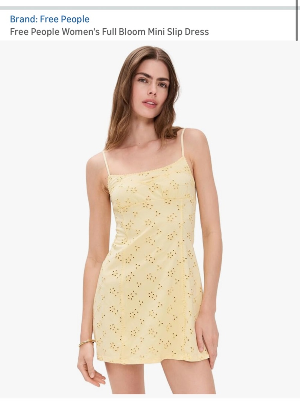 Free People Pale Yellow Eyelet Mini Slip Dress